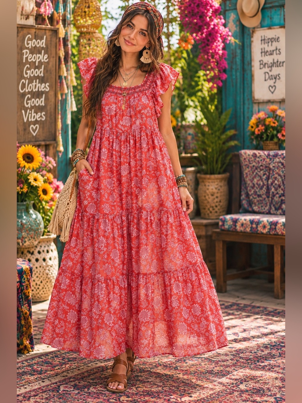 Free People Bonita Printed Midi Dress Size L 🌸 $158